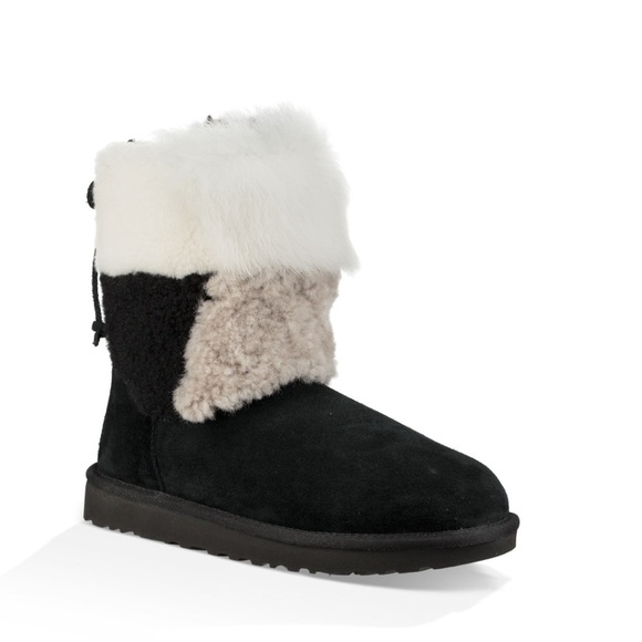 Ugg Boots Patchwork fluff white beige black shoe 10 shearling